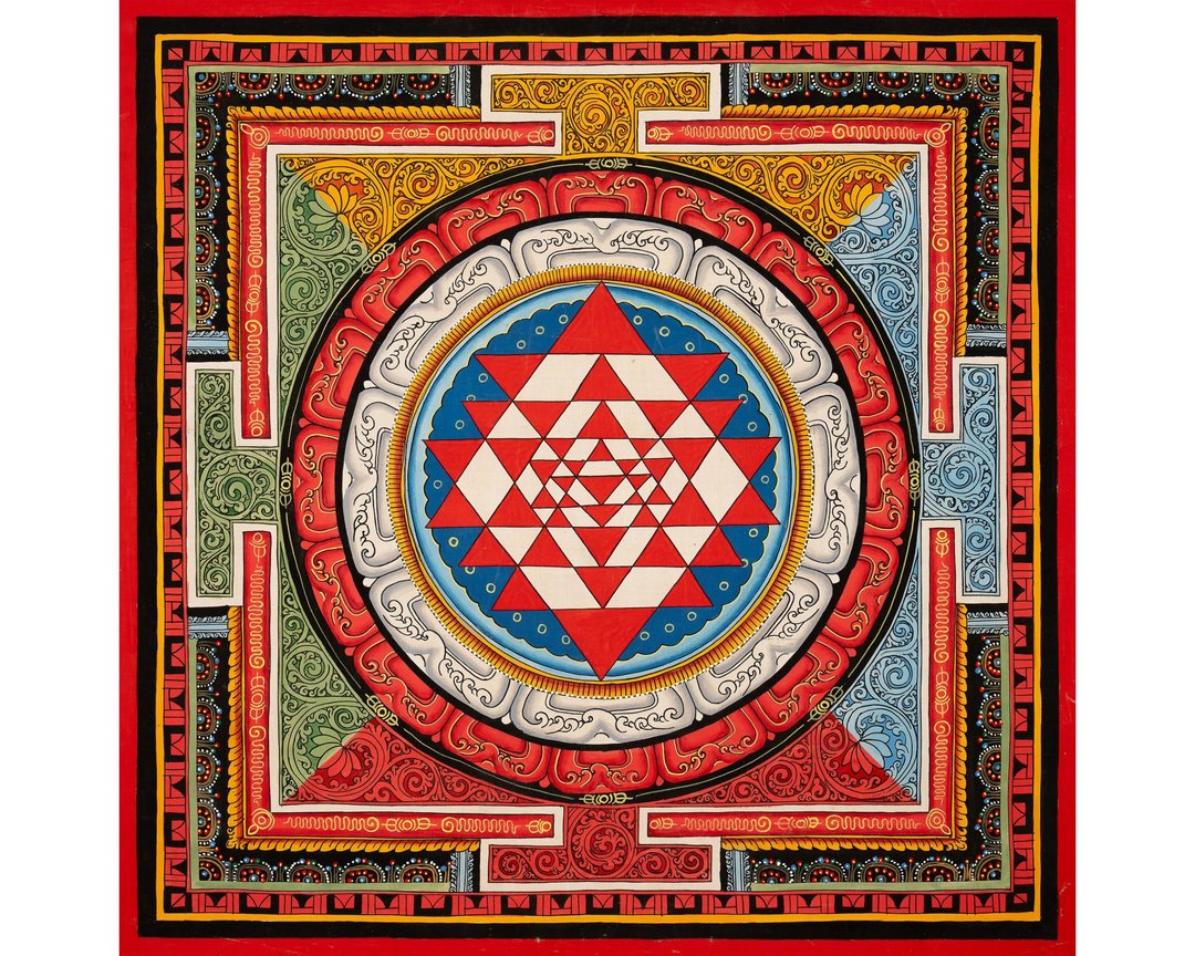 Shree Yantra 曼陀罗唐卡——丰盛与宇宙能量的神圣几何 - 墙贴/壁贴 - 其他金属 多色