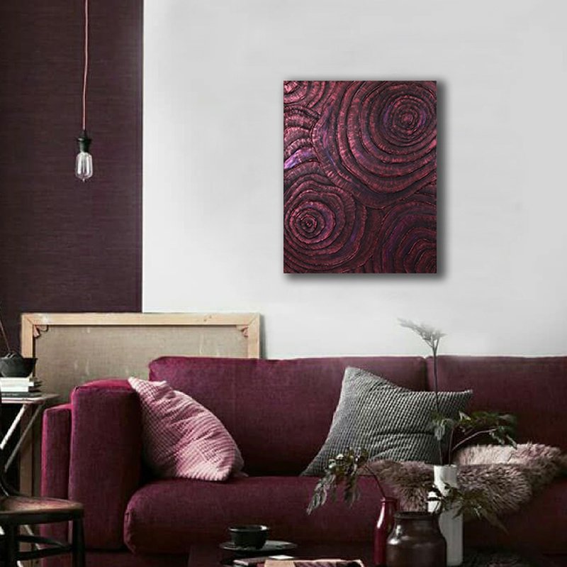 艺术家的抽象原画，黑色和勃根地玫瑰，花 - 墙贴/壁贴 - 压克力 紫色