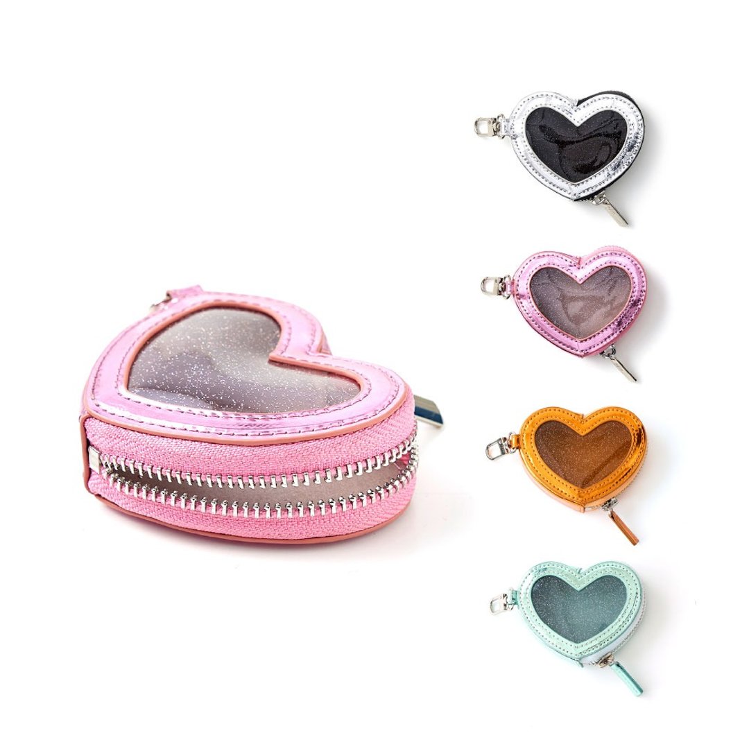 ajew heart planet pouch 爱心造型小包 - 零钱包 - 人造皮革 银色