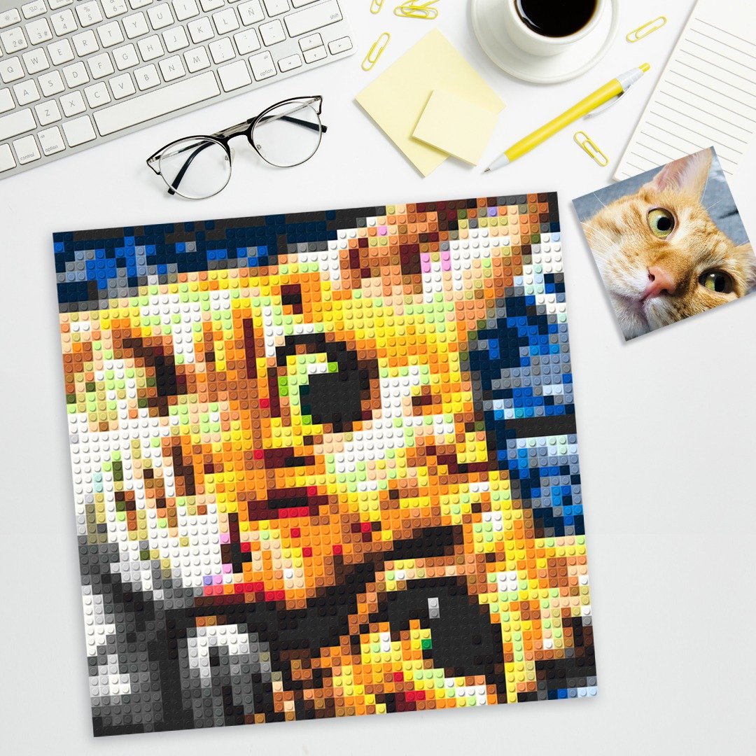 【定制 • 猫】毛小孩 - 标准尺寸积木画拼图 人像画 宠物定制 - 订制抱枕/饰品 - 塑料 橘色