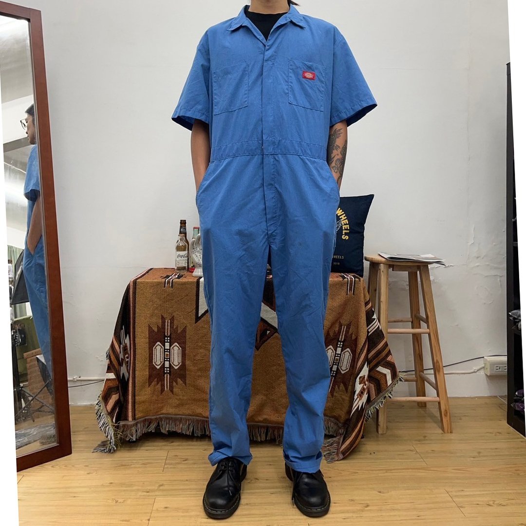DICKIES 水蓝 连身工作服 工作裤 二手 古着 短袖 - 男士长裤 - 棉．麻 蓝色