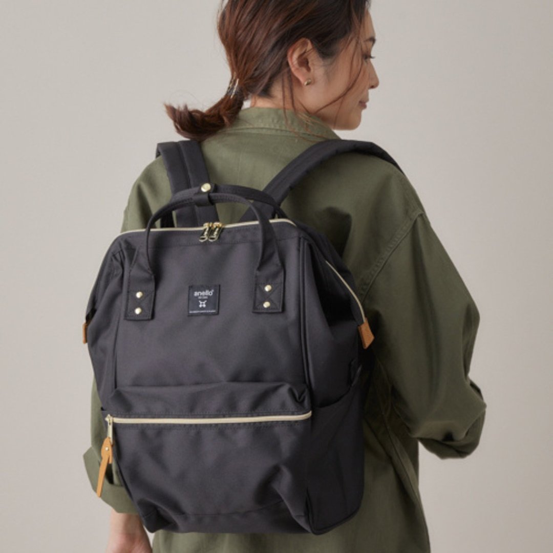 anello Cross Bottle系列 经典口金阔口背包 ATB0193R (黑色) - 后背包/双肩包 - 聚酯纤维 黑色