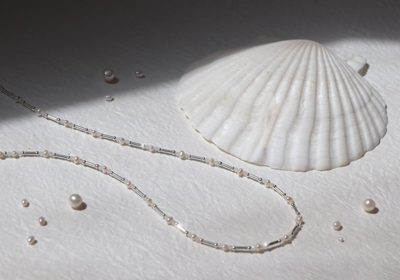 Pearl necklace—Moon I 天然珍珠纯银隔珠项链 - 项链 - 纯银 银色