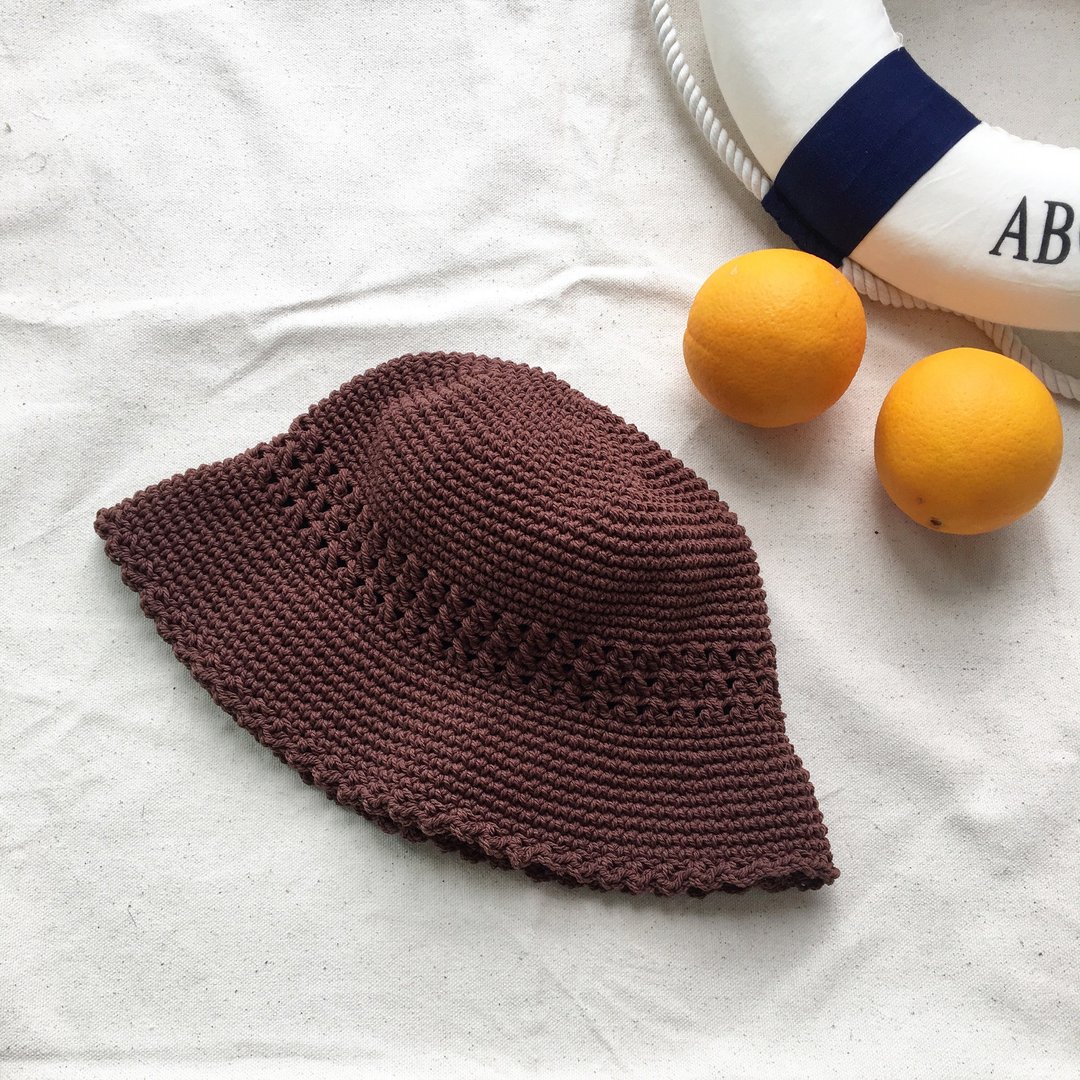 Dark brown Crochet Bucket Hat - 帽子 - 棉 咖啡色