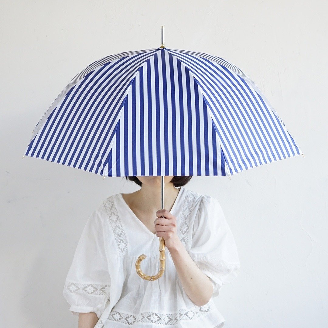 竹把 UV防护手开式长伞 条纹 紫外线99.9%防护 晴雨两用 日伞 - 雨伞/雨衣 - 防水材质 蓝色
