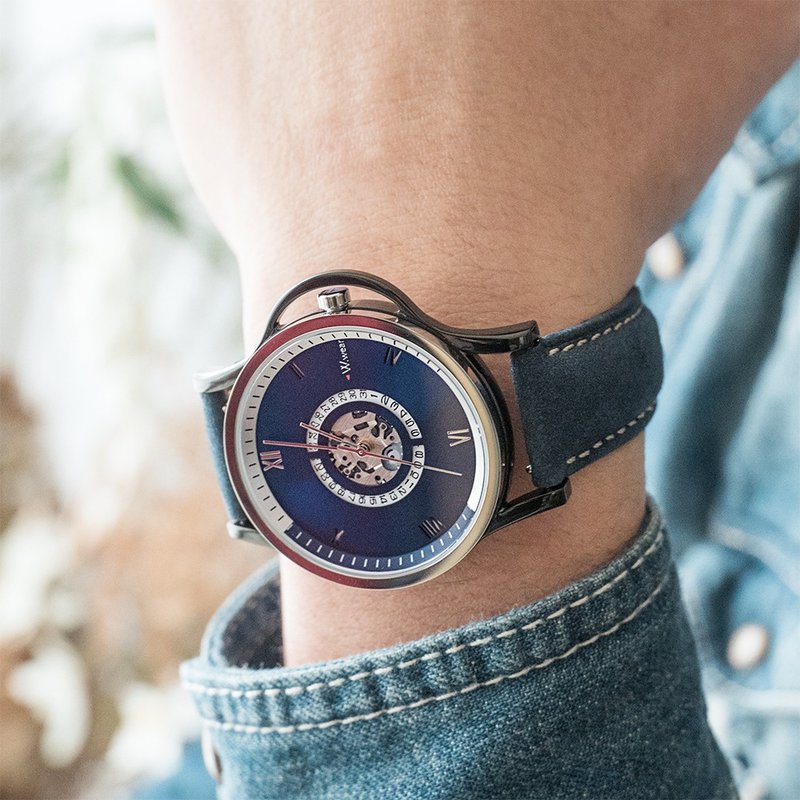 W.wear 全日期镂空机芯 - 蓝 - 男表/中性表 - 玻璃 蓝色