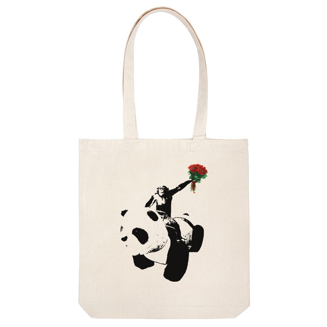 tote bag / flower monkey - 手提包/手提袋 - 棉 卡其色