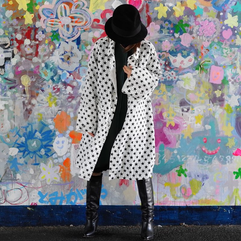 Star pattern, linen! 00% Men's size, shirt color, coat - 女装西装外套/风衣 - 棉．麻 白色