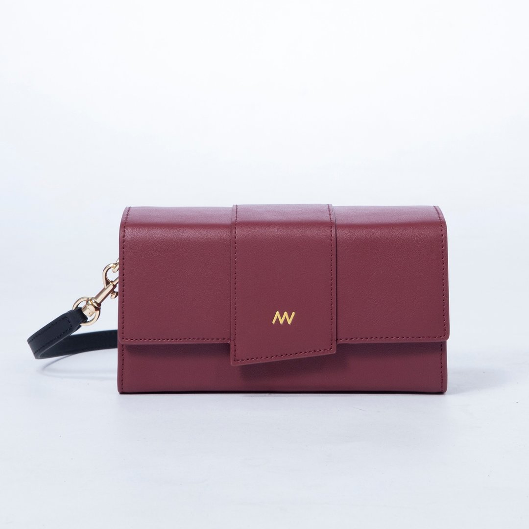 no matter what 手提斜背真皮包 AVA 枣红色 Burgundy - 侧背包/斜挎包 - 真皮 红色