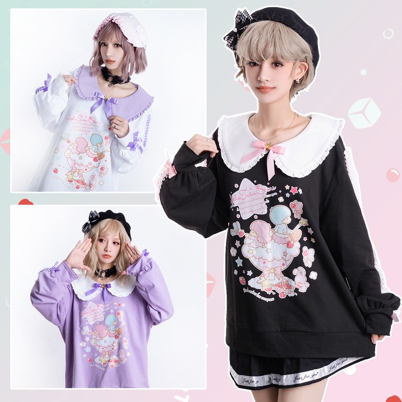 原创三丽鸥SANRIO授权双星仙子双子星星领结娃娃领长袖T恤JJ5044 - 女装 T 恤 - 棉．麻 