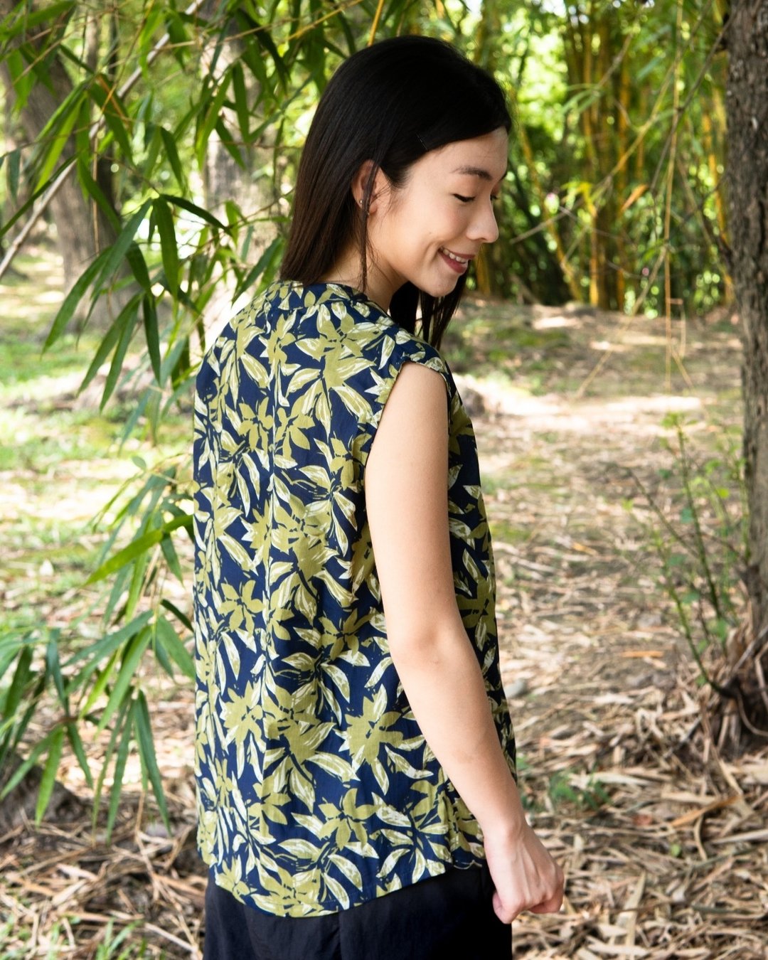 印度盖染工艺亲肤纯棉 背心 － 竹叶蓝 - 女装背心 - 棉 多色