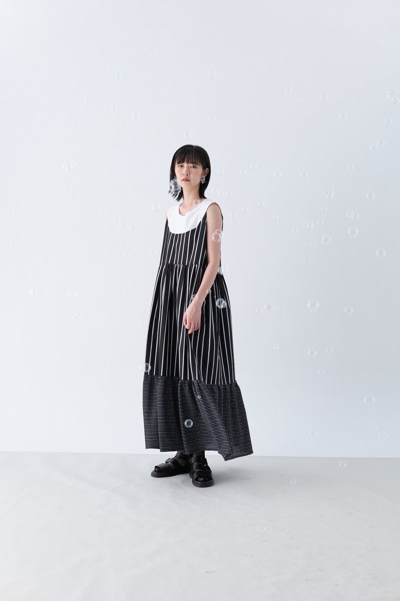 半圆领长洋装 - 洋装/连衣裙 - 其他材质 黑色