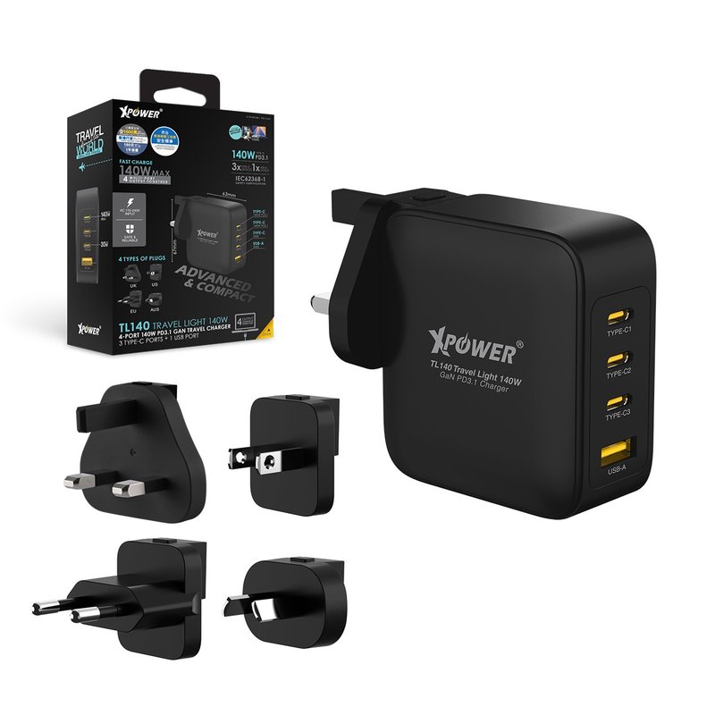 XPower TL140 Travel Light 140W 4输出 140W PD GaN 旅行充电器 - 手机配件 - 其他金属 黑色