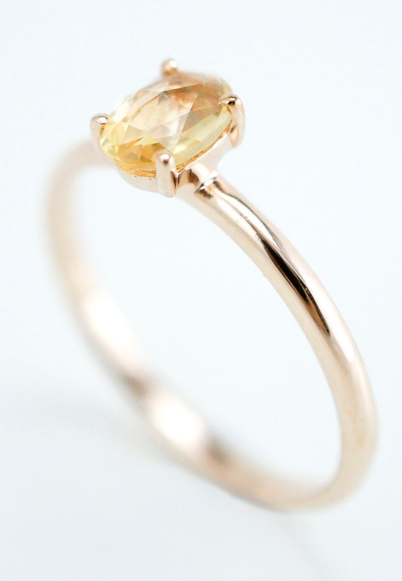 溺爱 - 6x4mm 蛋形玫瑰刻切割黄晶纯银电18K 玫瑰金戒指 - 戒指 - 宝石 黄色