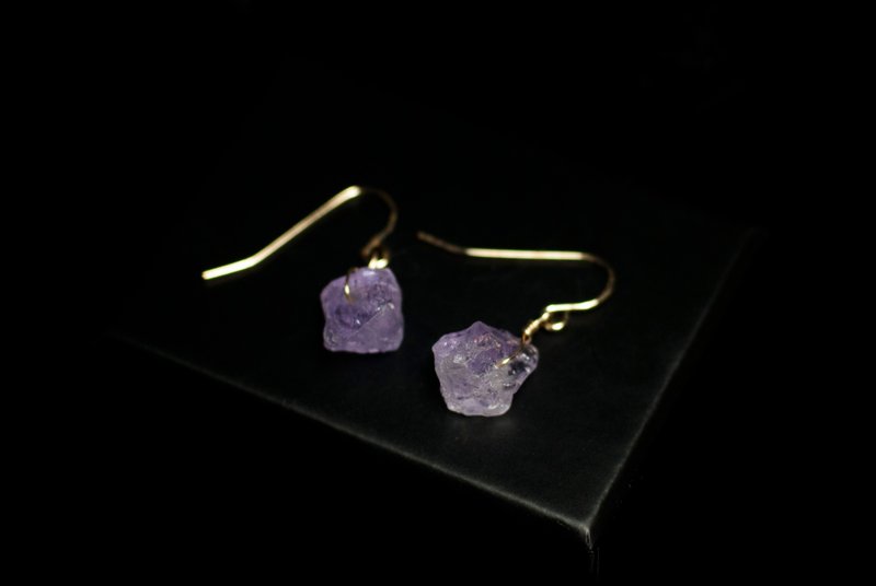 天然浅紫晶原石耳环 - 耳环/耳夹 - 水晶 紫色