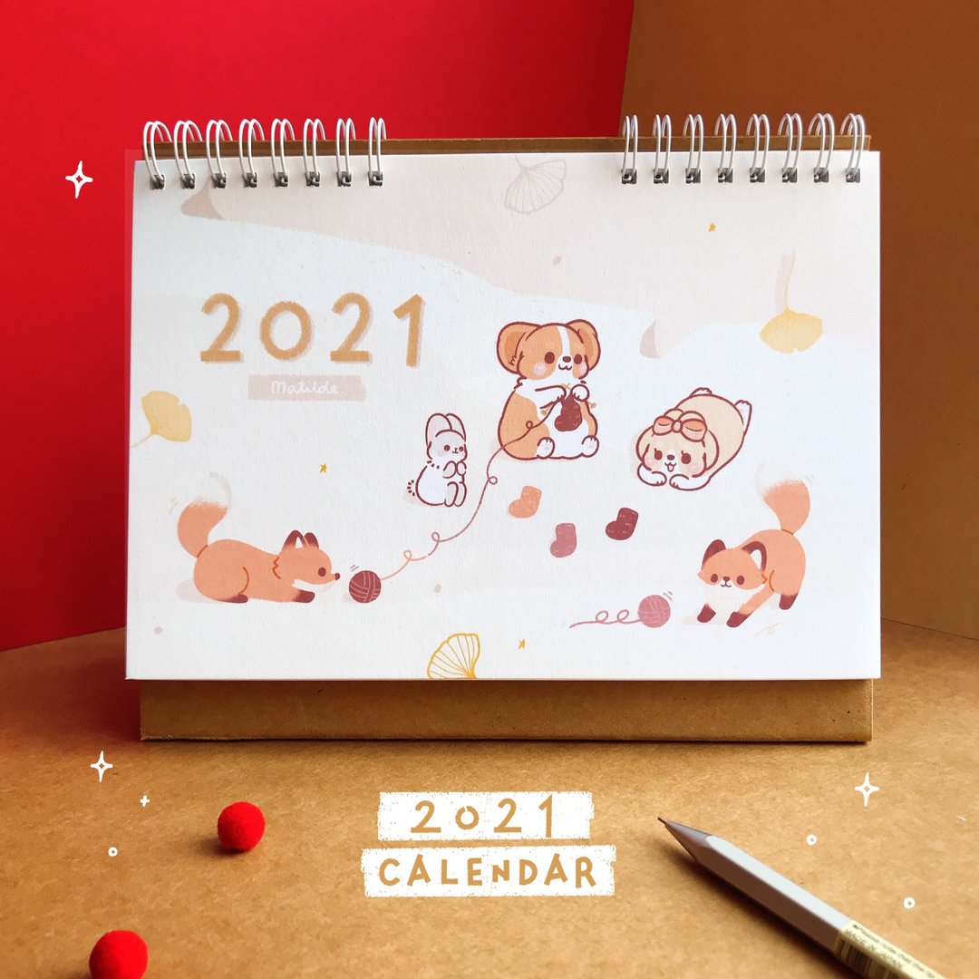【展示拍照品】2021桌历 / 柯基 / 柯基犬卡卡 / 狐狸 - 年历/台历 - 纸 金色