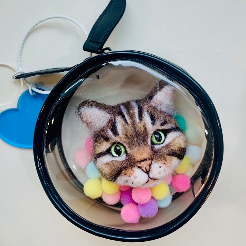 订制羊毛针毡可爱胖胖的猫脸钥匙圈 - 钥匙链/钥匙包 - 羊毛 咖啡色