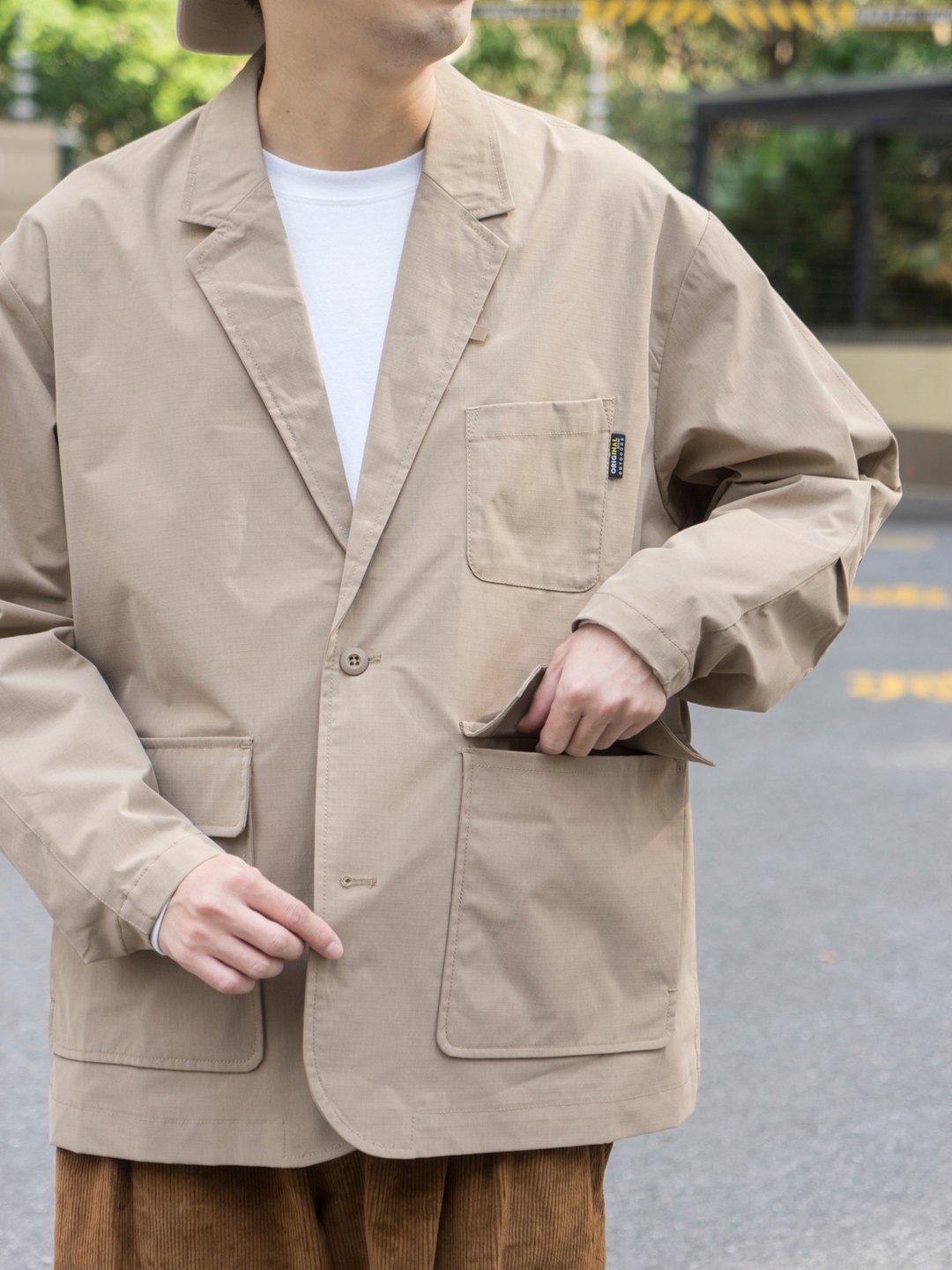 OUTER 寬鬆休閒西裝外套 日系潮流防撕裂布面料 Casual style - 男装外套 - 聚酯纤维 多色