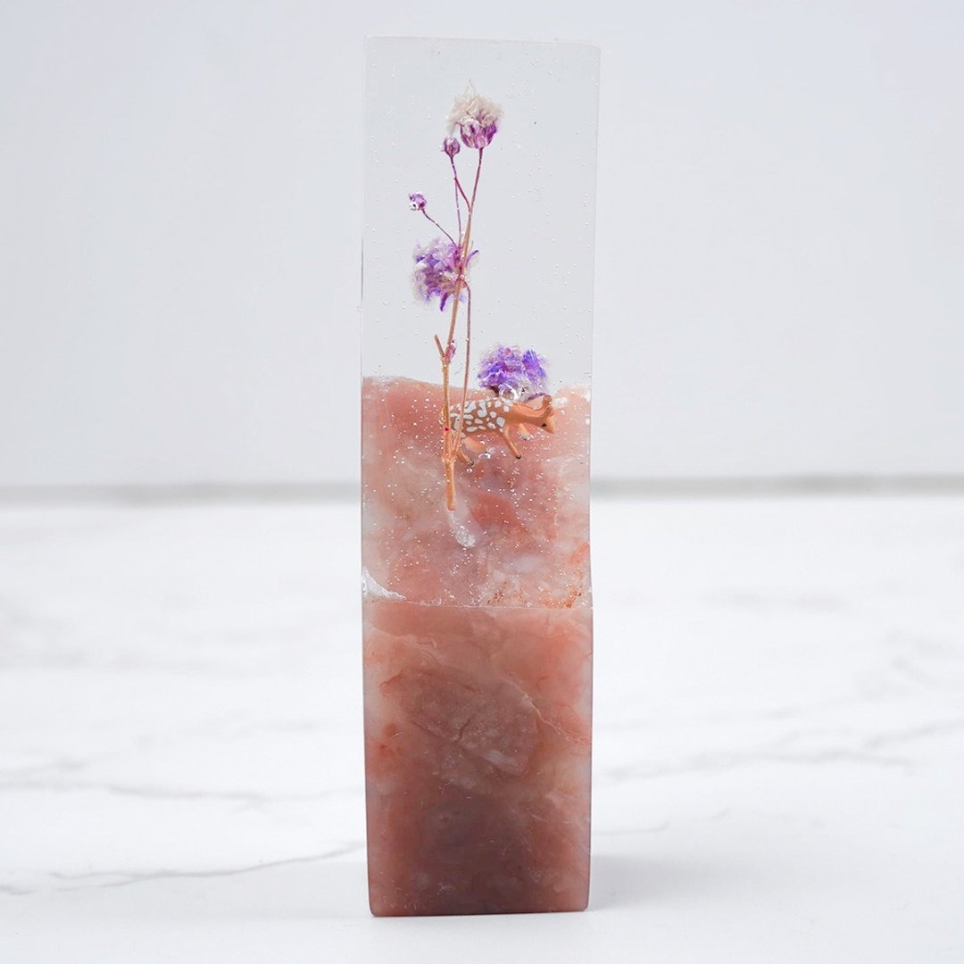定制化手工印章-|永生花与鹿树脂印章 1.6x 1.6 CM|篆刻印章 - 印章/印台 - 石头 白色