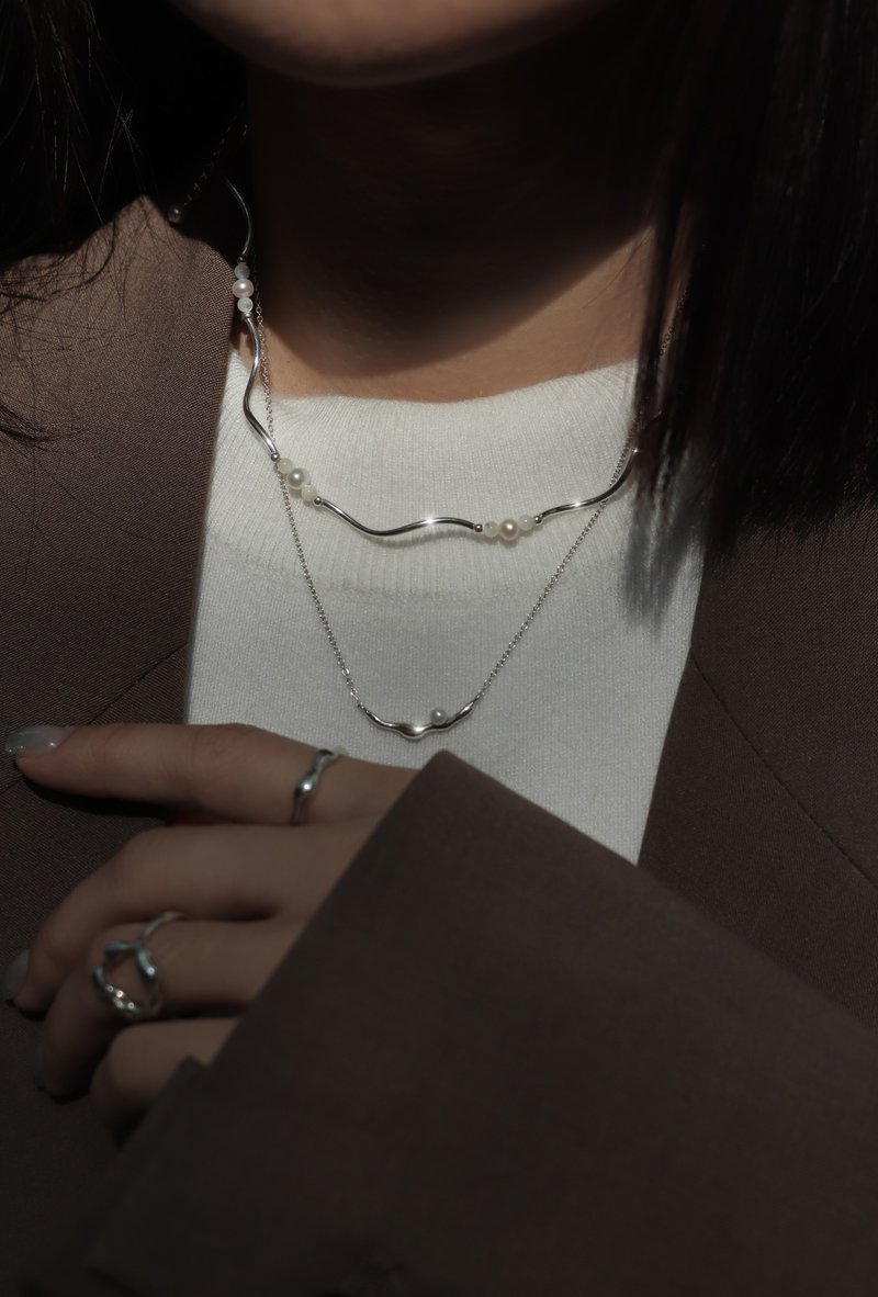 Pearl necklace—Half I 2way纯银波浪天然珍珠项链 - 项链 - 珍珠 银色