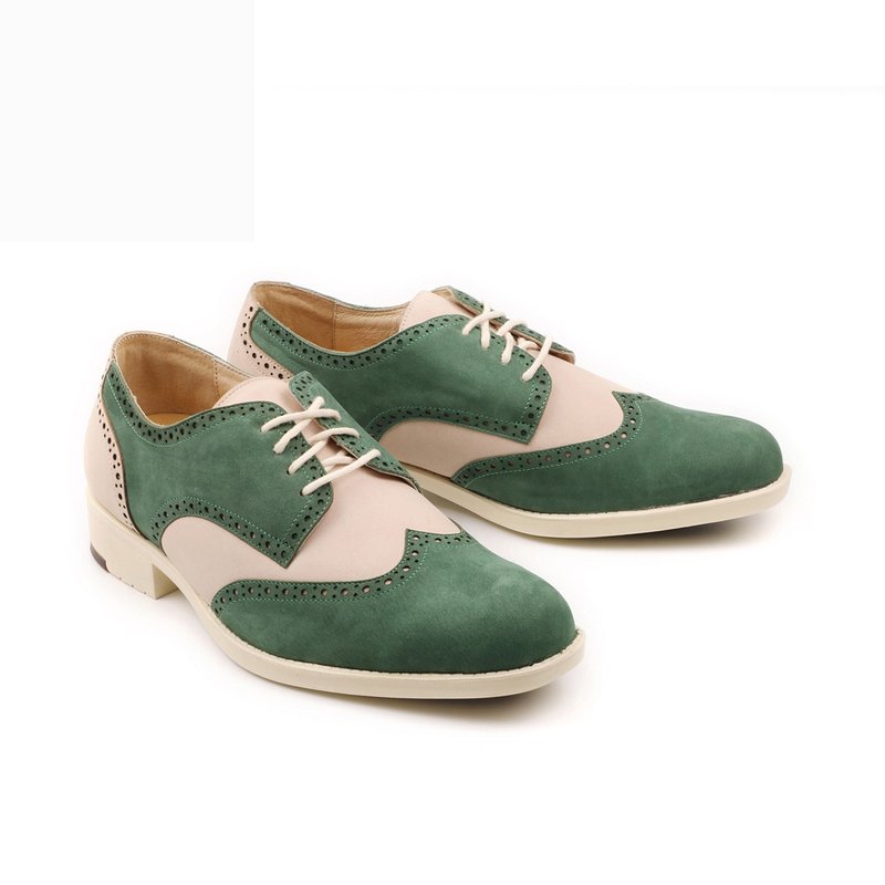 MIT 【时尚翼纹轻量绅仕皮鞋-绿】绅士鞋 德比鞋  设计款皮鞋 - 男款皮鞋 - 真皮 绿色