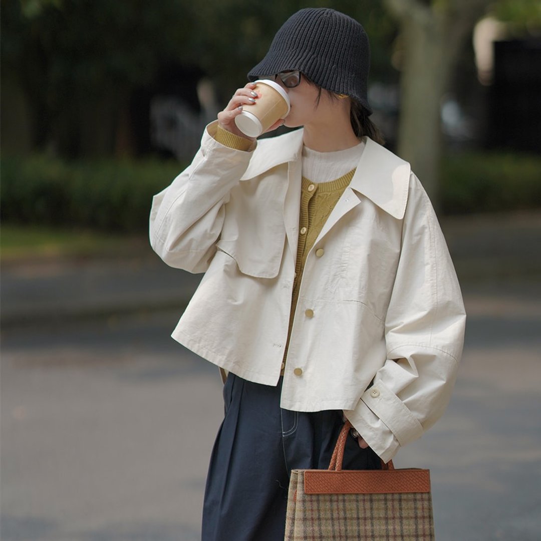法式宽松短款风衣外套|外套|两色|夏秋款|Sora-1019 - 女装休闲/机能外套 - 棉．麻 多色
