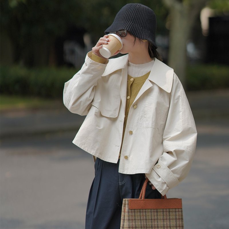 法式宽松短款风衣外套|外套|两色|夏秋款|Sora-1019 - 女装休闲/机能外套 - 棉 多色