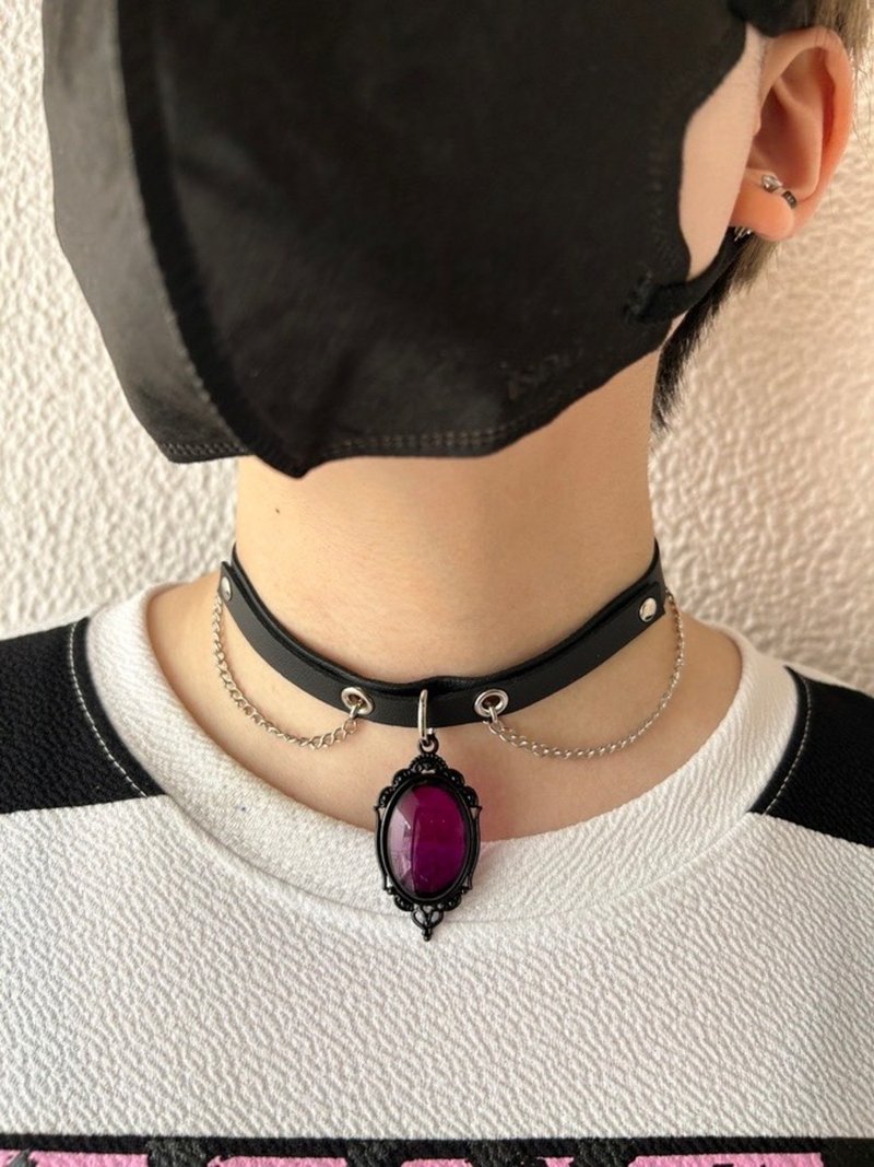 浮雕链项圈/黑/白/F尺寸/hellcatpunks/hcp-ac-0279 - 颈链 - 人造皮革 黑色