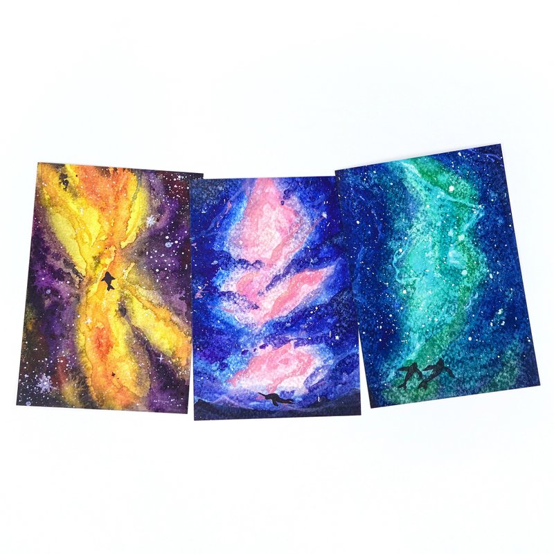 【 宇宙星河】水彩插画 明信片 一套全三款 复制画 鲸星空 - 卡片/明信片 - 纸 多色