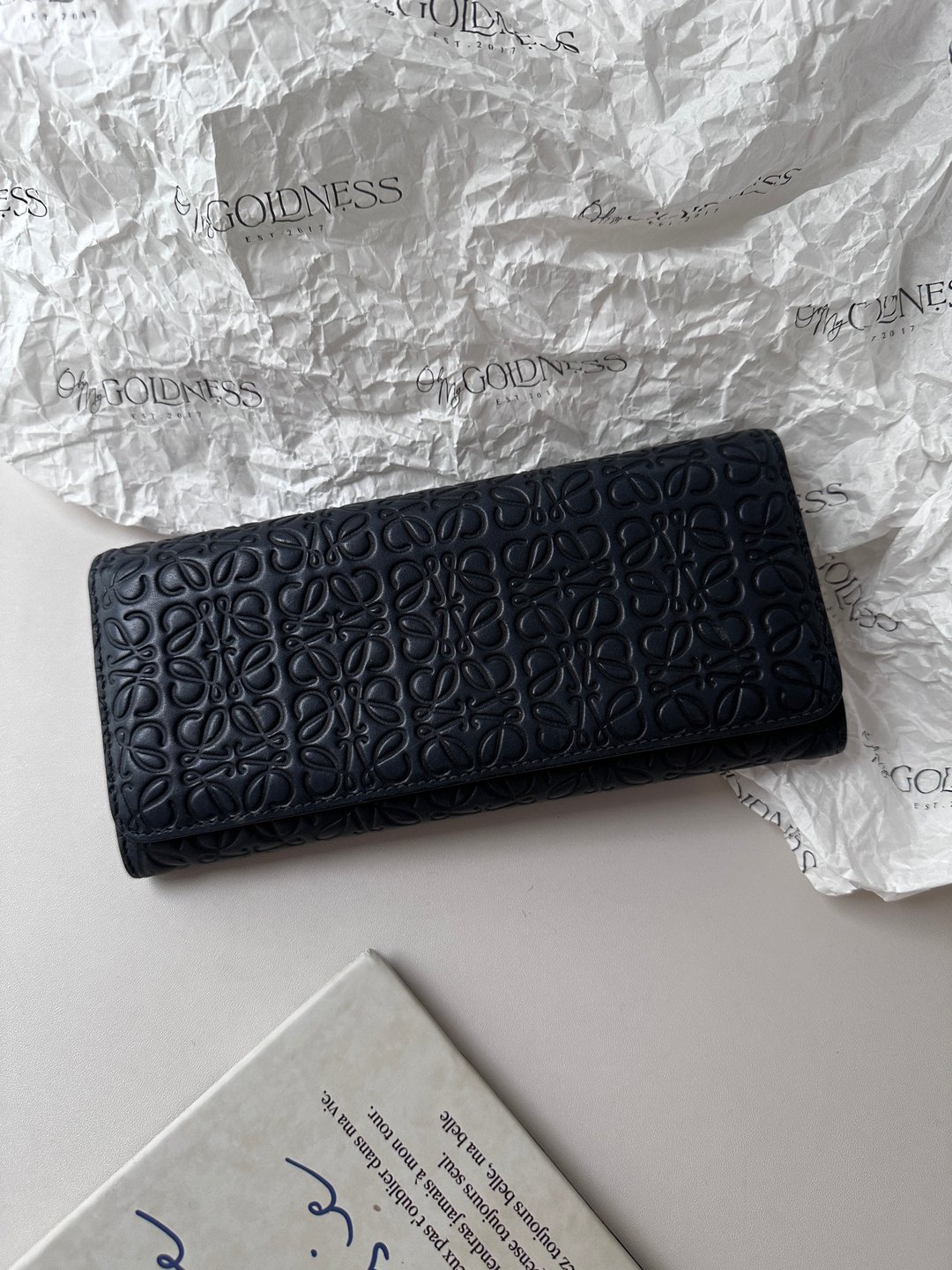 中古品 Loewe 罗意威 经典 Anagram 暗花长银包 - 皮夹/钱包 - 真皮 黑色
