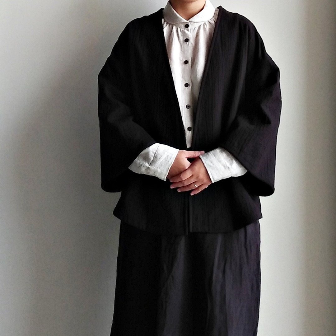 宽袖开襟外套  纯棉(厚)  黑/可选色 - 女装休闲/机能外套 - 棉 黑色