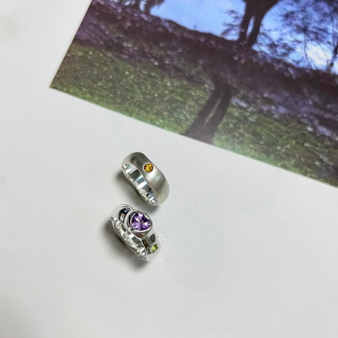 LOVE u RING 彩色宝石 纯银戒 - 戒指 - 宝石 银色