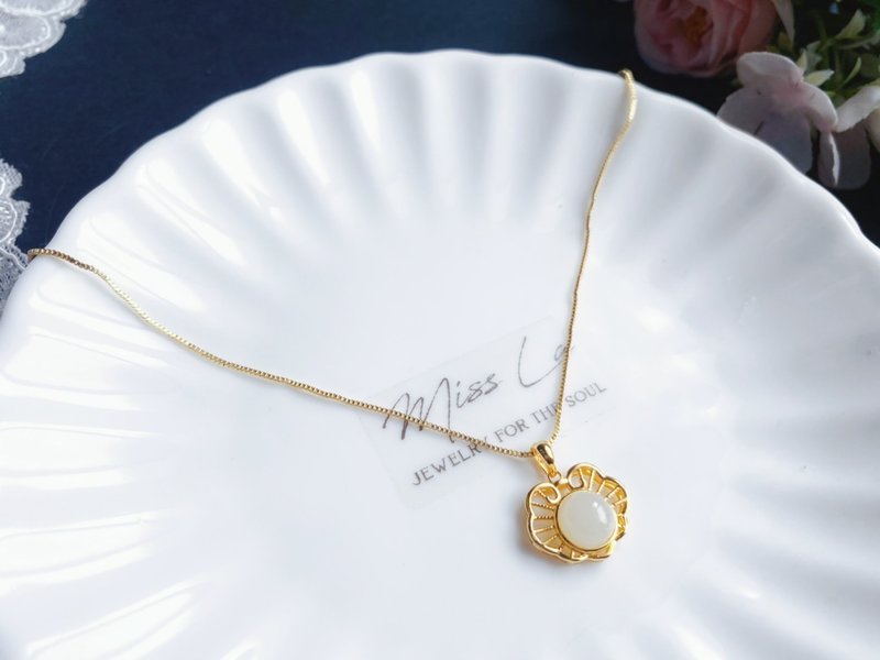 和阗玉 和田玉 天然石 设计款 项链 礼物 闺密 S925镀金 圣诞礼物 - 项链 - 水晶 白色