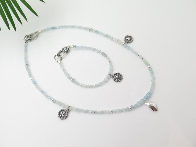 COLE COOL 原创天然海蓝宝纯银颈链 尺寸定制化 - 项链 - 半宝石 蓝色