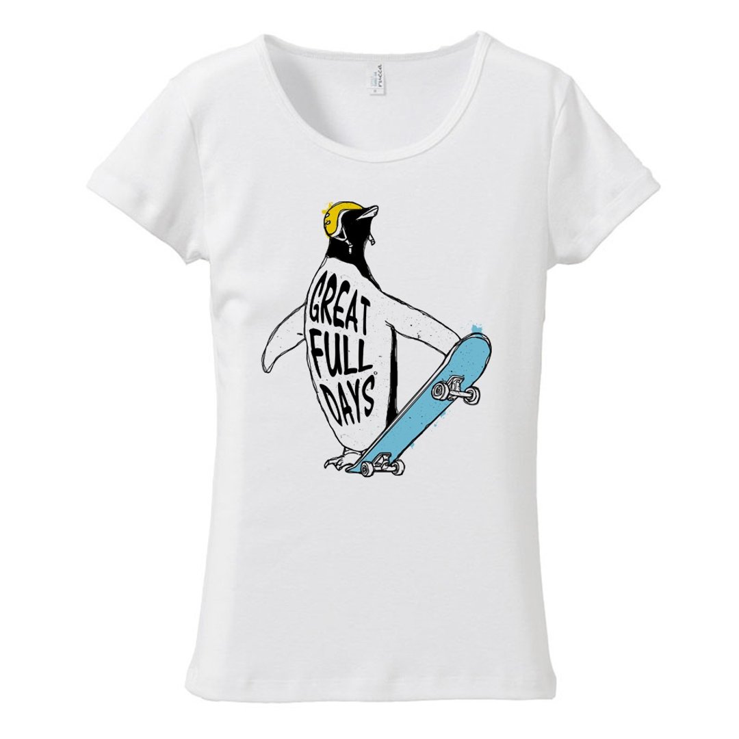 Ladies T-shirt / SK8 Penguin - 女装 T 恤 - 棉 白色