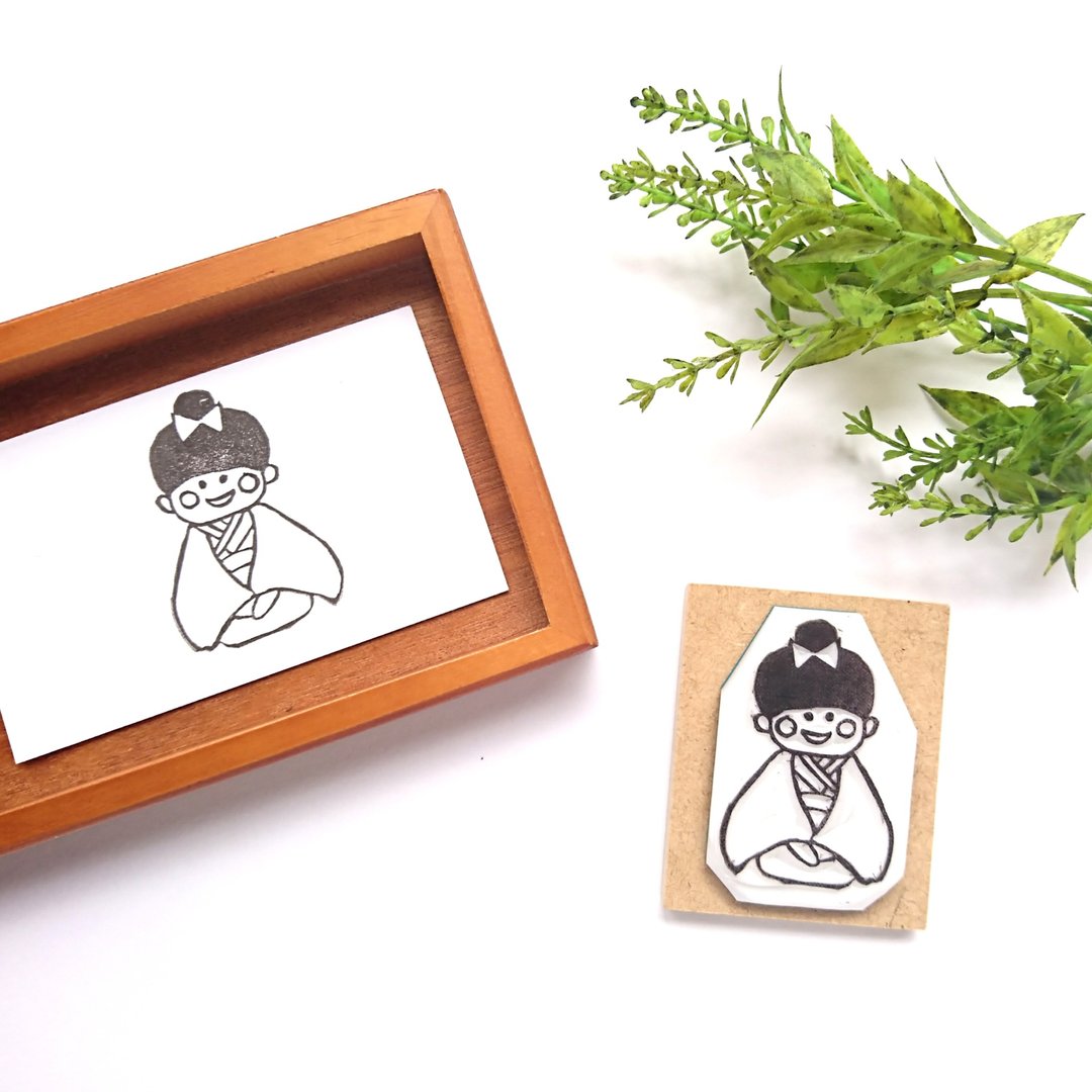 日本印章【身着和服的女孩】 - 印章/印台 - 橡胶 白色