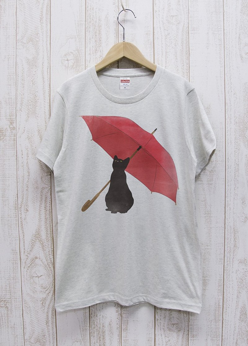 Rainy Black Cat Tee Oatmeal / R039-T-OA - 中性连帽卫衣/T 恤 - 棉 白色