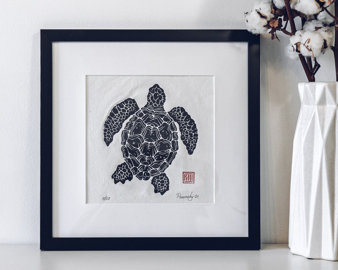 原创艺术品-海龟。 手工制版印刷。 限量版 - 墙贴/壁贴 - 纸 黑色