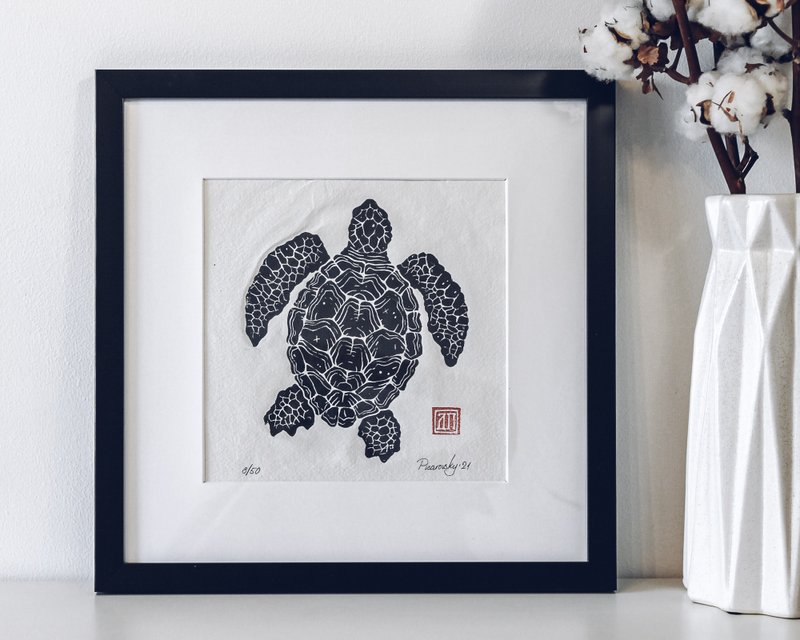 原创艺术品-海龟。 手工制版印刷。 限量版 - 墙贴/壁贴 - 纸 黑色