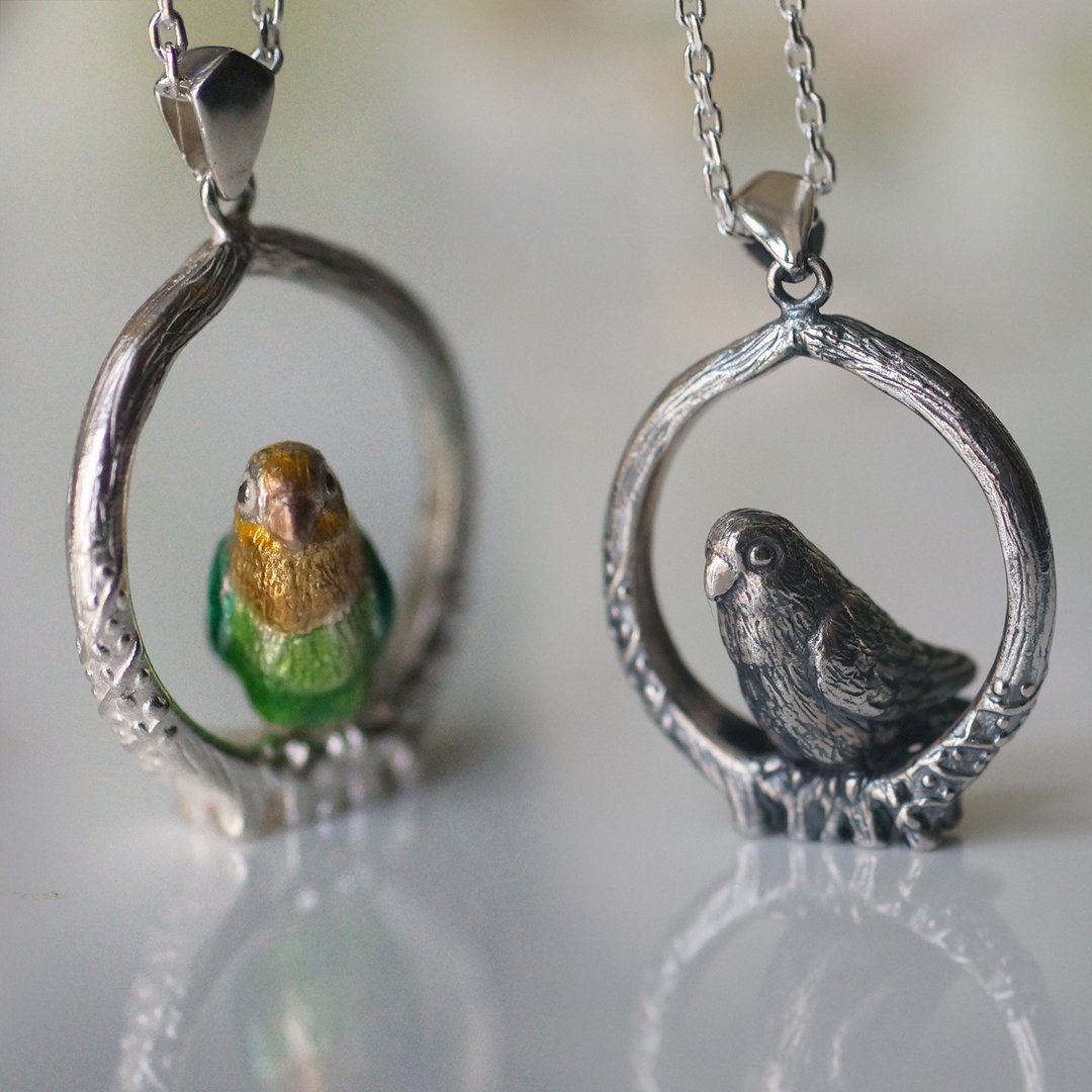 Lilian's lovebird pendant - 项链 - 纯银 绿色