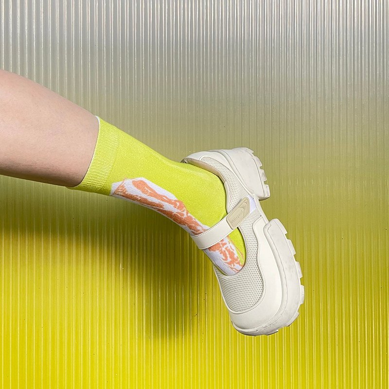 NoMatch不合设计3d印花中性风解构几何时髦五花肉精梳棉中筒袜 - 袜子 - 棉．麻 绿色