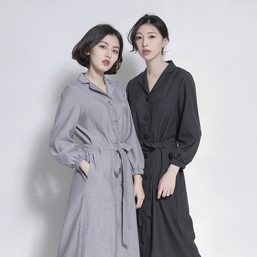 Breeze 微风绑带洋装_7AF105_黑条纹 - 洋装/连衣裙 - 棉 黑色