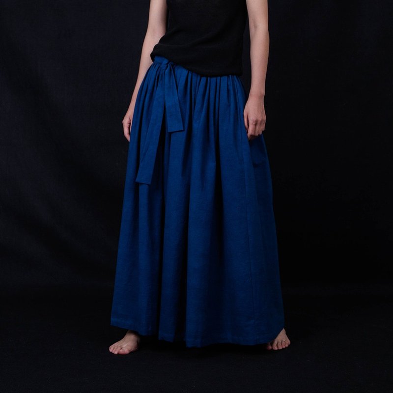 植物蓝染半身裙 - 裙子 - 棉．麻 