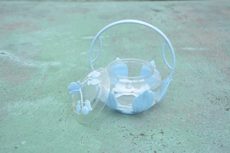 早期德国旧货 花朵装饰野餐提把糖罐 - 摆饰 - 塑料 蓝色