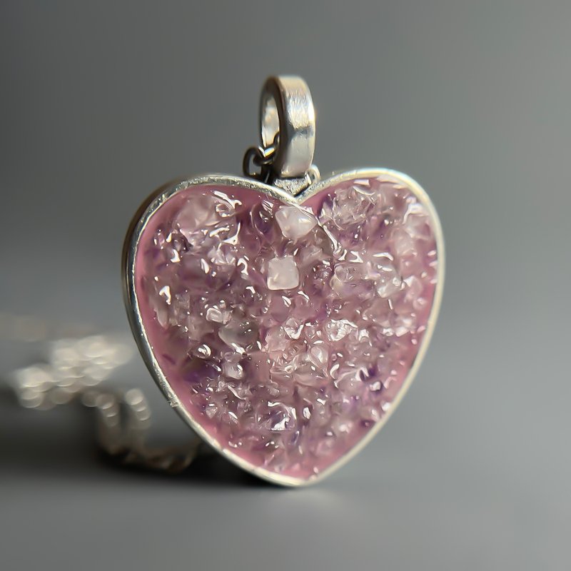 紫水晶与蔷薇石英心形项链 – 赠予她的意义非凡的晶石礼物 - 项链 - 宝石 紫色