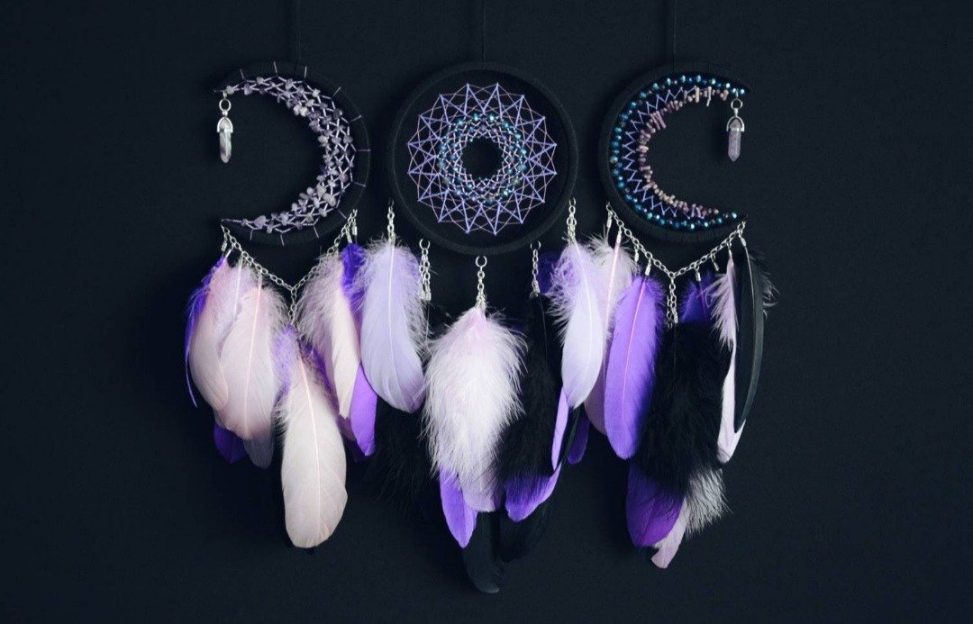Triple moon dream catcher set of tree dream catchers, พระจันทร์สามดวง - 墙贴/壁贴 - 宝石 黑色