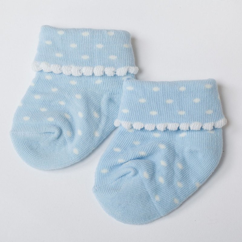 2双入-水玉点点婴儿袜(可反折/MIT零线头超安心)-天空蓝l樱花粉 - 婴儿袜子 - 棉．麻 蓝色