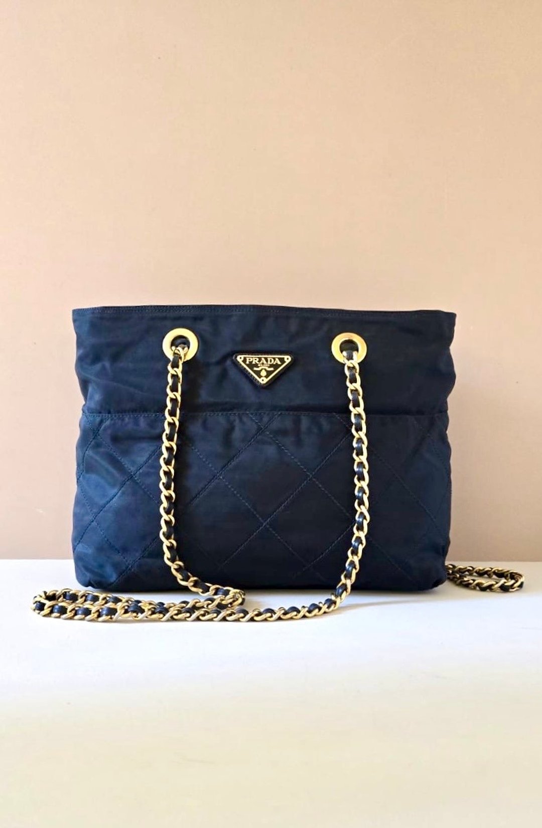 绝版古董包 稀有 Prada 黑色降落伞链子侧背包 单肩包 托特包 中古 - 侧背包/斜挎包 - 尼龙 黑色