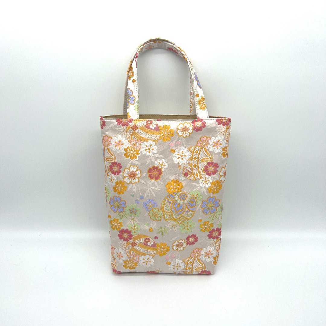 Japanese pattern handbag made from Nishijin-ori and brocade fabric - 手提包/手提袋 - 聚酯纤维 白色