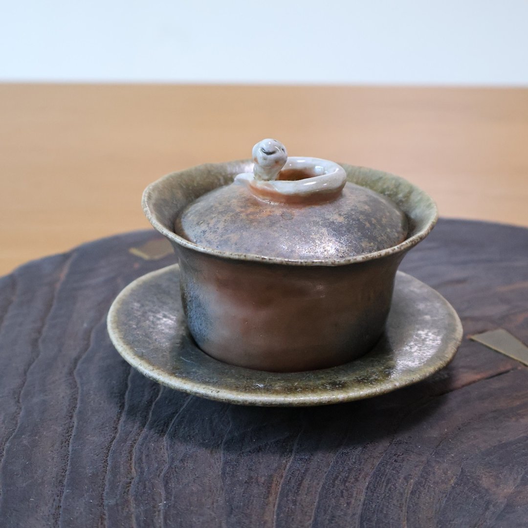 小蛇 柴烧陶三才盖碗 - 咖啡杯/马克杯 - 陶 绿色